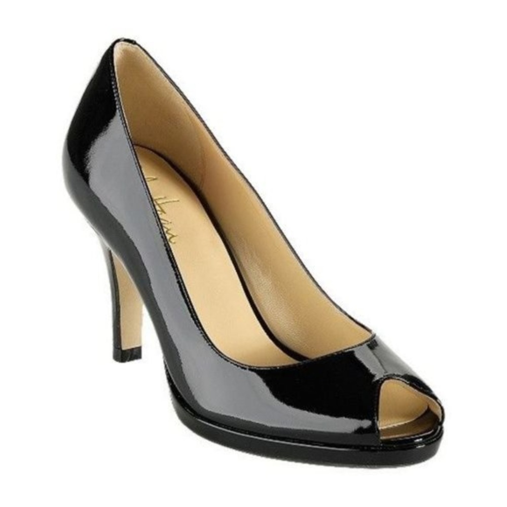 Cole Haan Carma Black Patent Peep Toe Heels - 7 AA